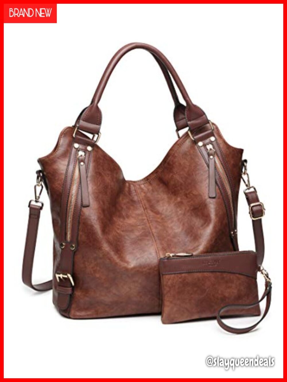PU Leather Hobo Shoulder Tote Bag with Adjustable Strap